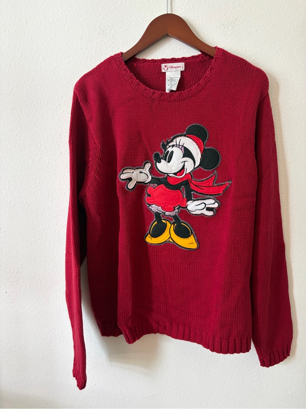 Vintage Disney Store Minnie Mouse Santa Holiday Knit Sweater Red Size XL